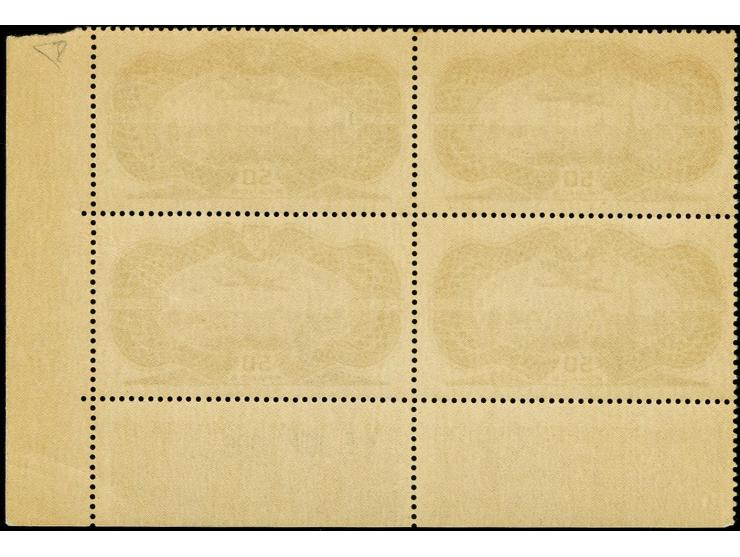 1936, air mail 50 fr., block of 4 from the sheet corner with printing date, unmounted mint