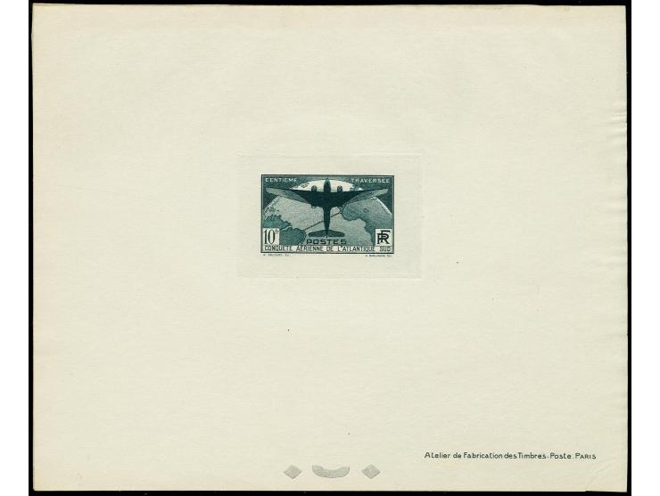 1936, 100th Transatlantic Flight 10 fr. as épreuve de luxe with protective leaf, fine and scarce (Yvert € 1.400,-)