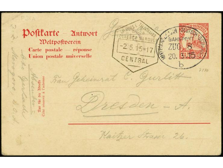 6. Postabgang: 1915, 20.3., Antwort-Ganzsachenkarte 7 1/2 H. gebraucht mit Bahnpoststempel "MITTELLANDBAHN (DOA) ZUG 8 b 20.3