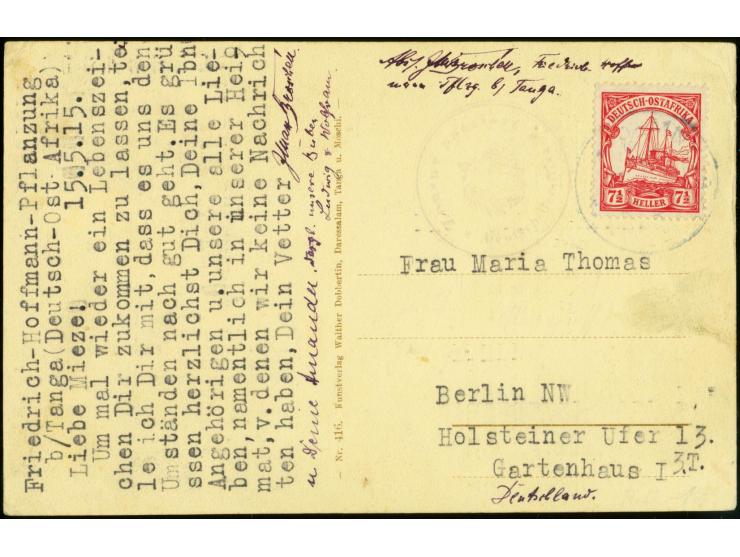 8. Postabgang: 1915, 15.5., Kaiseryacht  7 1/2 H. mit Stempel "MNYUSSI 15.5.15" (undeutlicher Abschlag) auf Ansichtskarte mit