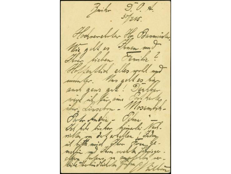 10. Postabgang: 1915, 1.8., Ganzsachenkarte 4 H. mit Zufrankatur Kaiseryacht 4 H. gebraucht von "NGOMENI DOA 1.8.15" mit viel