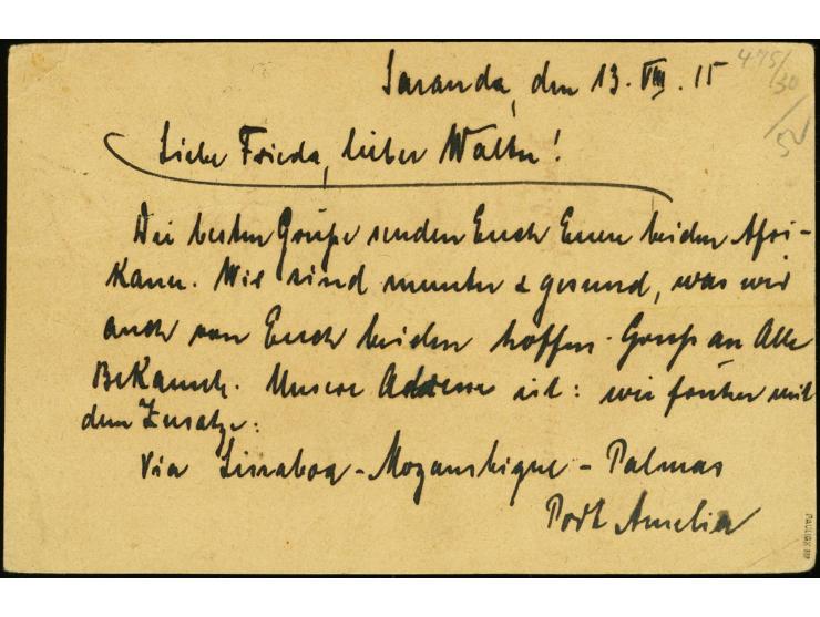 11. Postabgang: 1915, 14.8. Kaiseryacht 4 H., zwei Einzelwerte mit Bahnpost-Stempel "MITTELLANDBAHN DOA ZUG 20 b 14.8.15" auf