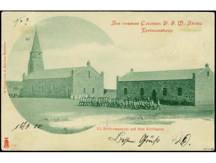 10 Pfg. diagonal halbiert (obere Hälfte) mit Stempel "KEETMANSHOOP 16.6.00" auf Ansichtskarte mit Grußtext nach Grevenbroich 