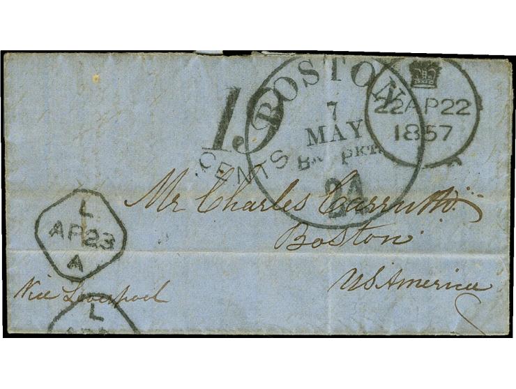 SHIP MAIL: 1857, Entire letter dated "Steamer Ganges April 14/57" to Boston, written on the way from Constantinople to Piräus