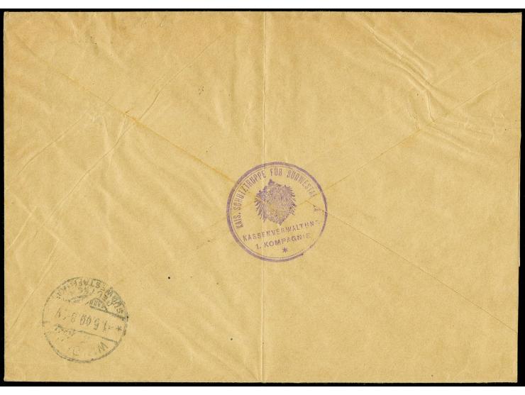 Feldpost: 1909, Adler-Briefstempel "KAIS. SCHUTZTRUPPE FÜR SÜDWESTAFRIKA KASSENVERWALTUNG 1. KOMPAGNIE", sehr klar auf Dienst