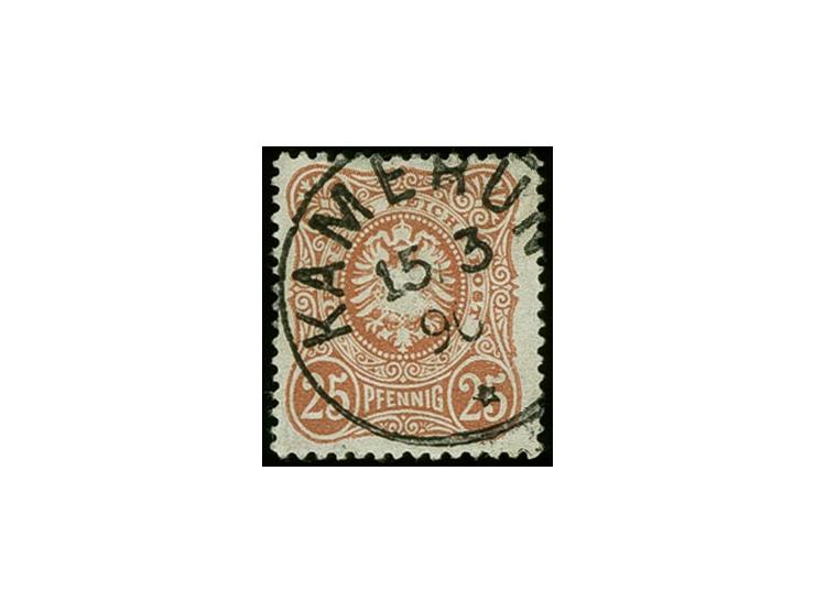 25 Pfg. orangebraun, farbfrisch und gut gezähnt mit sehr klarem Stempel "KAMERUN 15.3.90", Kabinett, doppelt sign. Bothe BPP 