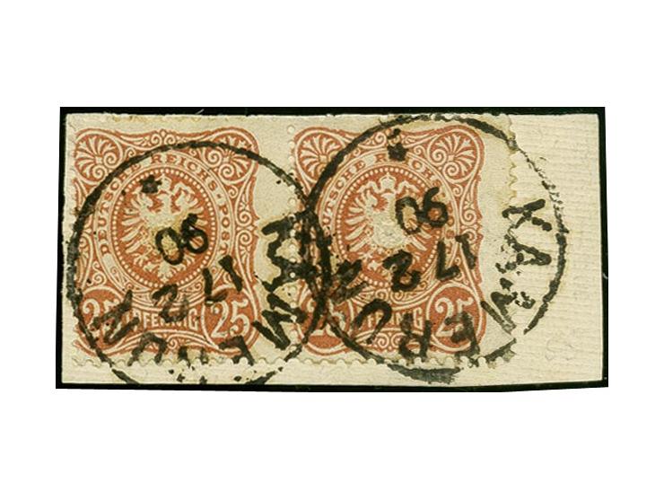 25 Pfg. orangebraun im waagerechten Paar, farbfrisch und gut gezähnt mit zwei sauber aufgesetzten Stempeln "KAMERUN 17.2.90" 