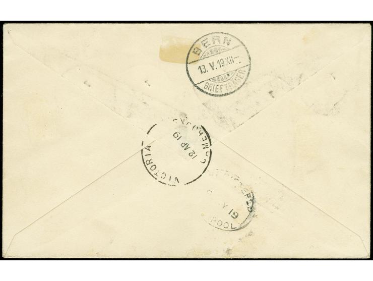 1/2 d. auf 5 Pfg., waagerechter Unterrand-3er-Streifen mit HAN "H 756.13", 1 d. auf 10 Pfg. mit blauem Aufdruck und 2 d auf 2