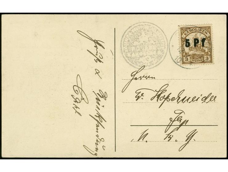 1900/10, 5 Pf. auf 3 Pfg. mit Stempel "PONAPE 12/7" auf Karte nach Jap, Kabinett, doppelt sign. Bothe BPP und Fotoattest Bühl