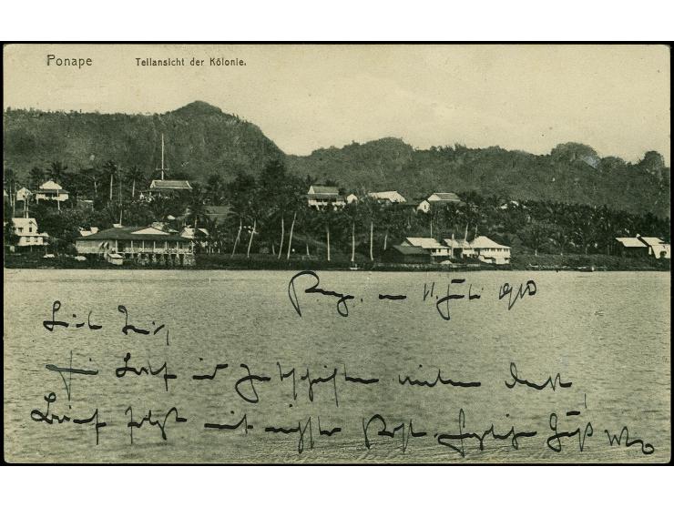 1900, 2. Ponape-Provisorium 5 Pf. auf 3 Pfg. mit kopfstehendem Aufdruck auf Ansichtskarte von "PONAPE 12.7.10" mit nebengeset