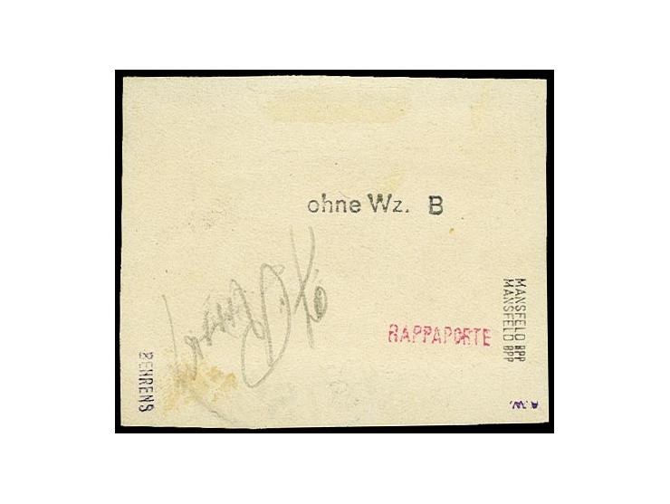 Ohne Wasserzeichen: 2½ $ gez. 25:16, mit einem zentrischen Stempel "TSINGTAU 10/5 06" auf Briefstück, ein besonders schönes E