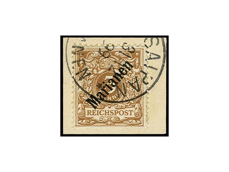 3 Pfg. lebhaftorangebraun mit Stempel "SAIPAN MARIANEN 31.12.99" auf Briefstück, Kabinett, doppelt sign. Bothe (Mi. 2.400,-)