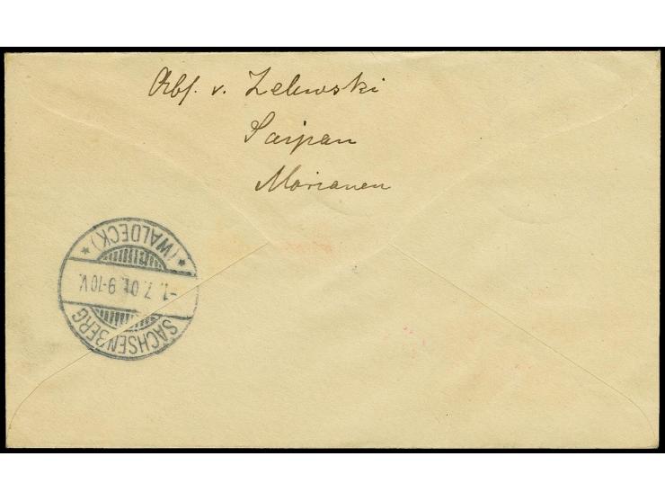 1899, Diagonalaufdruck 10 Pfg., Randstück in Mischfrankatur mit steilem Aufdruck 3 Pfg., 5 Pfg. und 20 Pfg. (alles Randstücke