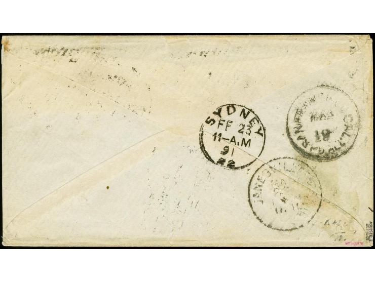 20 Pfg. dunkelultramarin im waagerechten Paar mit Stempel "JALUIT MARSCHALL-INSELN ..2.91" als portogerechte Mehrfachfrankatu