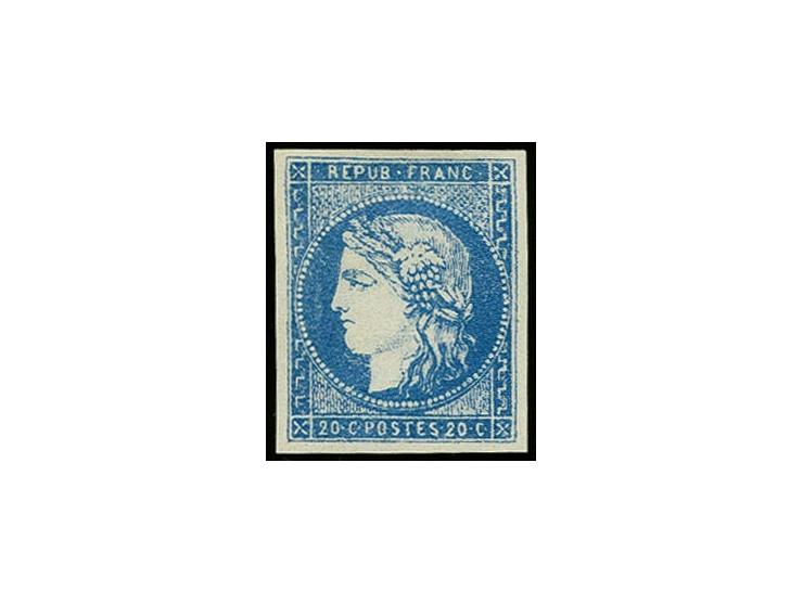 1870, Bordeaux issue, 20c. blue, Sperati forgery, unused without gum, BPA signature, fine