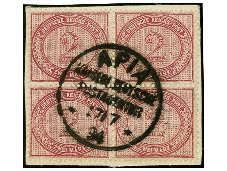 2 M. dunkelrotkarmin im Viererblock mit zentrischem Stempel "APIA KDPAg 17.7.94" auf Briefstück, tadellos, sign. R.Steuer BPP