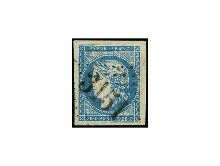 1870, Bordeaux issue, 20c. blue, Sperati forgery, used, unsigned, fine