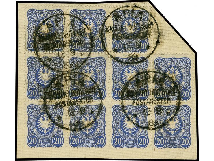 20 Pfg. dunkelultramarin im waagerechten 11er-Block mit 4 klaren Stempeln "APIA KDPAg 13.8.89" (kopfstehende Monatsangabe) au
