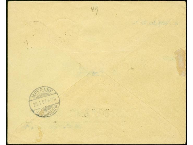 1 M. mit Stempel "APIA 5.12.06" auf überfrankiertem R-Brief mit seltenem Aushilfs-R-Zettel (Einfeld Type 7) nach Meerane mit 