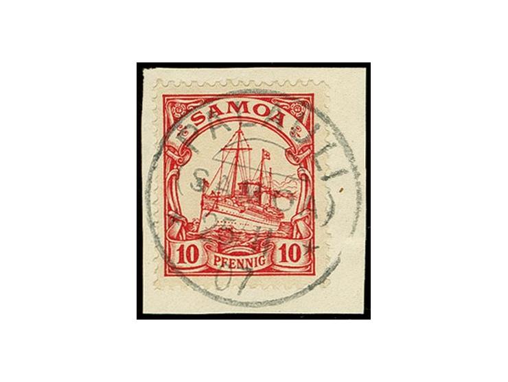 "PALAULI (SAMOA) 25.11.07", sehr klar auf Kaiseryacht 10 Pfg. auf Briefstück, Kabinett