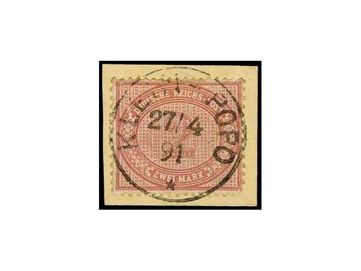 2 M. mittelrosalila mit klarem Stempel "KLEIN-POPO 27.4.91" auf Briefstück, Marke rechts unten eckrund, sonst sehr schönes St