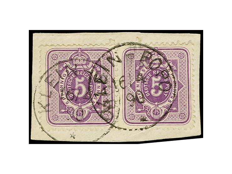 5 Pfg. violettpurpur im waagerechten Paar mit zwei klaren Stempeln "KLEIN-POPO 16.4.90" auf Briefstück, Kabinett, Fotoattest 