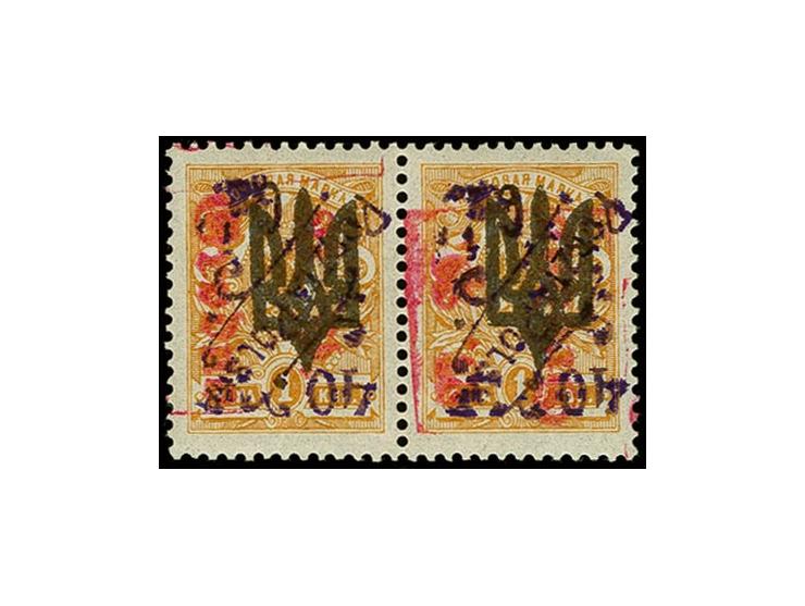 1919, 40 Gr. auf 1 K. im waagerechten Paar, dabei linke Marke deutscher Aufdruck senkrecht, rechte Marke waagerecht, postfris