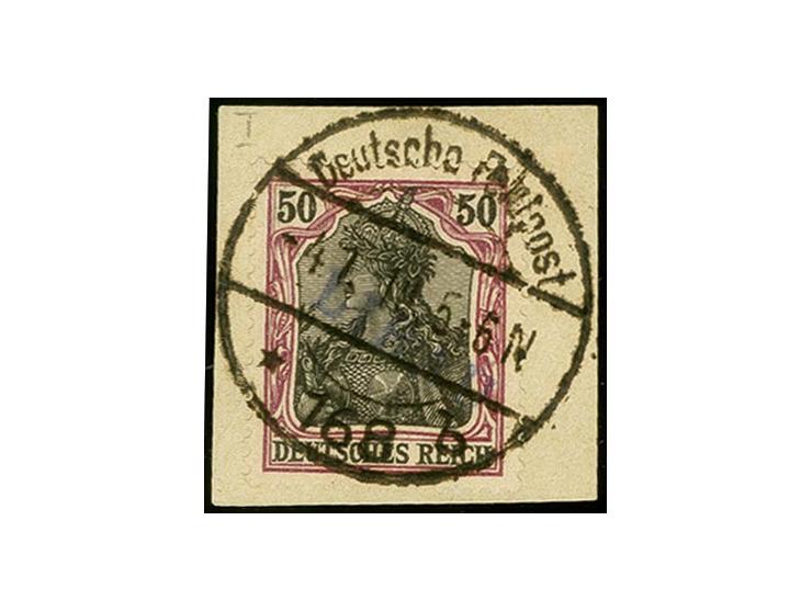 1919, 50 Pfg. mit sauberem Stempel "K.D. Feldpoststation Nr. 168 4.1.19" auf Briefstück, tadellos, sign. Kosack und Fotoattes