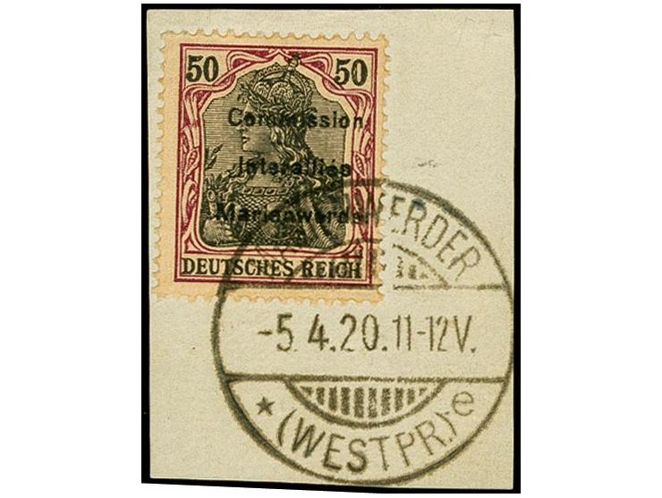 1920, Germania 50 Pfg. sauber gestempelt auf Briefstück, mehrfach signiert und Fotoattest Bock BPP (2016)