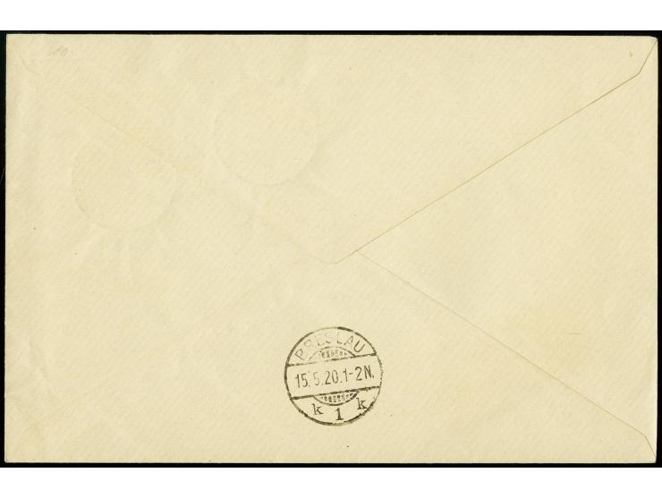 50 Pf. auf 5 M. mit Zufrankatur mit Stempel "BEUTHEN 14.5.20" auf portogerechtem R-Brief nach Breslau, tadellos, Fotoattest G