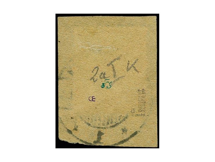 2 Pfg. olivgrau mit kopfstehendem Aufdruck, sauber mit Stempel "SAARBRÜCKEN -7.4.20" auf Briefstück, tadellos, sign. Dub und 