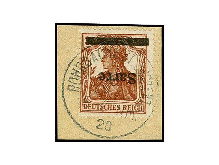35 Pfg. mit kopfstehendem Aufdruck, sauber mit Stempel "ROHRBACH 10 APR 20" auf Briefstück, tadellos, sign. Burger BPP