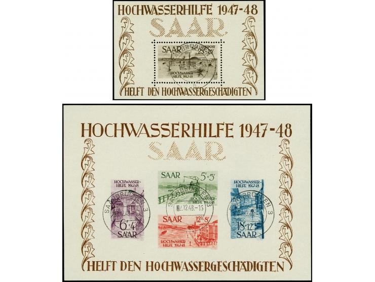 Hochwasser-Blockpaar, sauber gestempelt "SAARBRÜCKEN 2.12.48", einwandfrei, Fotoattest Geigle BPP