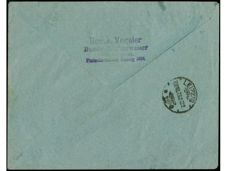 Flugpost 250000 M.- 5 Mio. kpl. mit Zufrankatur mit Stempel "DANZIG 1 LUFTPOST 20.10.23" auf nicht geflogenem R-Brief nach Le