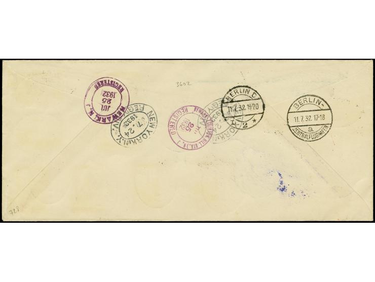 1932, Luposta 10-30 Pfg., zwei komplette Sätze je mit Stempel "DANZIG 1 LUFTPOST 11.7.32" auf R-Luftpost-Brief im Langformat 