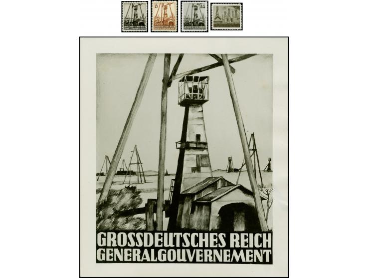 Bohrturm, 3 Probedrucke in verschiedenen Zeichnungen bzw. Wertstufen, dabei zwei Photoessays in endgültiger Zeichnung aber ei