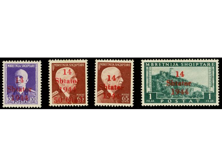 1943, Freimarken 30Q-1 Fr.., je mit Aufdruckfehler "1944", postfrisch, tadellos, Fotoattest Brunel