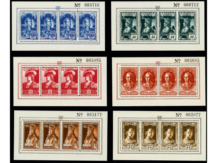 1943, Kaiserbildnisse 5-100 Fr., kpl. Kleinbogen-Satz, postfrisch, zum Teil mit Kalanderbügen, sonst Pracht