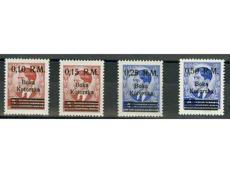 1944, Freimarken 0,10-0,50 RM., 0,50 RM mit Aufdruckfehler "untere Spitze des M von R.M. gebrochen", postfrisch, teils signie