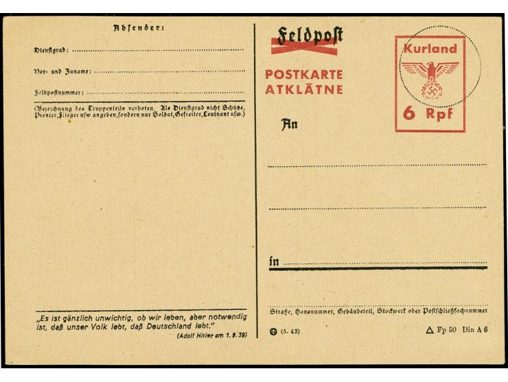 1945, Ganzsachenkarte 6 Rpf. mit Werbespruch "...es ist gänzlich unwichtig...", Rpf ohne Punkt und Kurland ohne Strich, unten