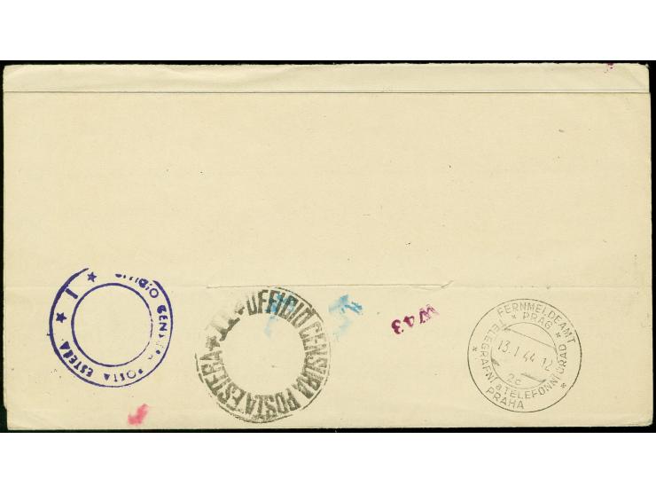 10,20,35,75C. und 1,25L. mit Datums-Rahmenstempel 8.11.44 auf mehrfach zensiertem Faltbrief nach Prag, tadellos, sign. Keiler