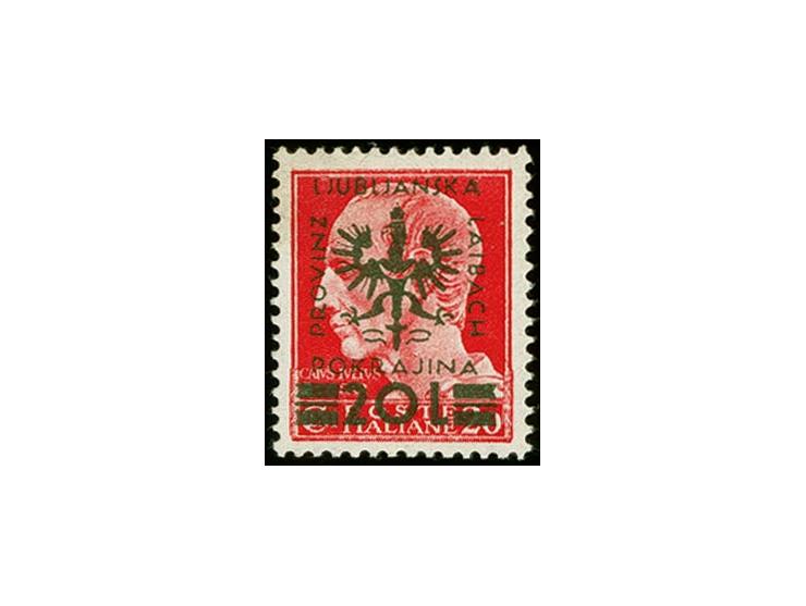 20 L. auf 20 C. rot mit kopftstehendem Wasserzeichen, postfrisch, Pracht