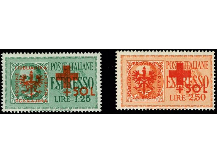 1944, Rotes Kreuz Eilboten-Marken 1,25 L. und 2,50 L., postfrisch, Pracht