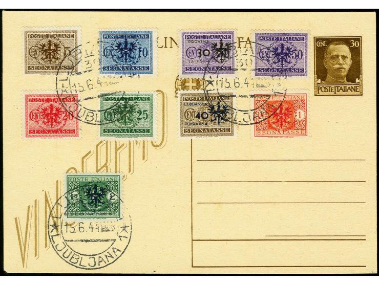 1944, Portomarken 5C-2L. mit Stempel "LUBIANA 15.6.44" auf Ganzsachenkarte, tadellos, selten, Fotoattest Krischke 