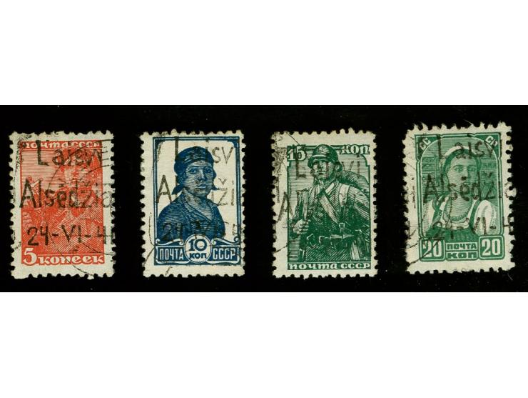 1941, 5-20 K., gestempelt, mit Handstempelaufdruck aus den ersten Gebrauchstagen, je kleine Einschränkungen, Fotoatteste Huyl