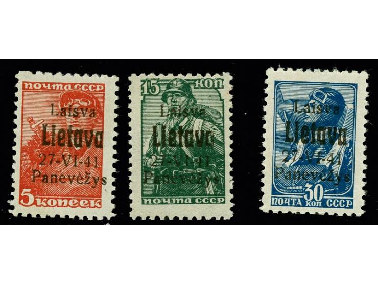 1941, 5,15 und 30K. mit schwarzem Aufdruck mit Aufdruckfehler "Lietava statt Lietuva", postfrisch, 5 und 30 K. kleine Einschr