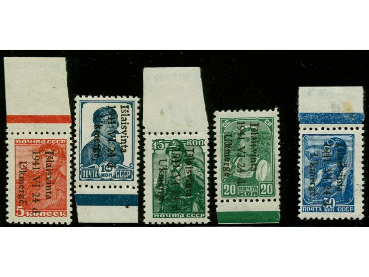1941, 5-30 K., 10 K. ungebraucht sonst postfrisch, alles Randstücke, je minimale Einschränkungen, sonst tadellos, im Rand sig