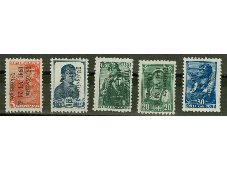 1941, 5-30 K. ungbraucht, 5 K. kl. Zahnfehler und 30 K. leichter Eckbug, sonst tadellos