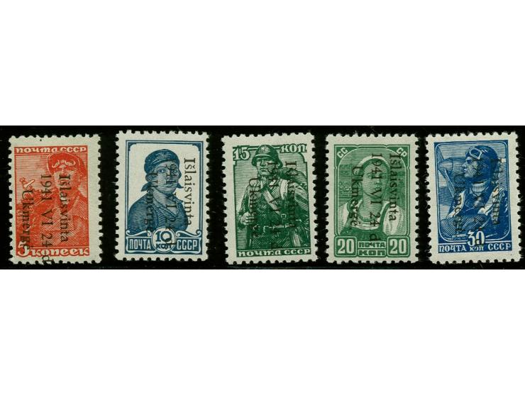 1941, 5-30 K., 20 K. mit der Aufdruckabart "Komma statt Punkt nach Ukmerge", postfrisch bzw. 10 K. ungebraucht mit einigen le