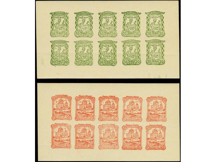 1942, Stadtwappen und Kathedrale 20-60 K. geschnitten, mit Teilen des Fabrikwasserzeichens LIGAT, postfrisch, 20 K. am Unterr